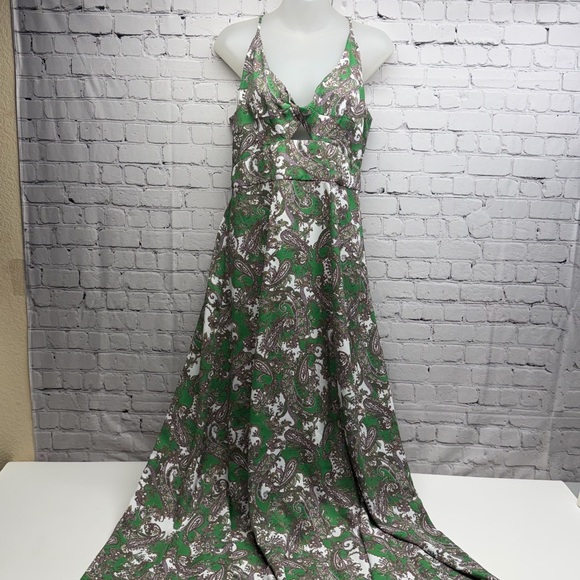 L'AGENCE Green Paisley Cutout Spaghetti-Strap Maxi Dress Sz 8 - Picture 3 of 13